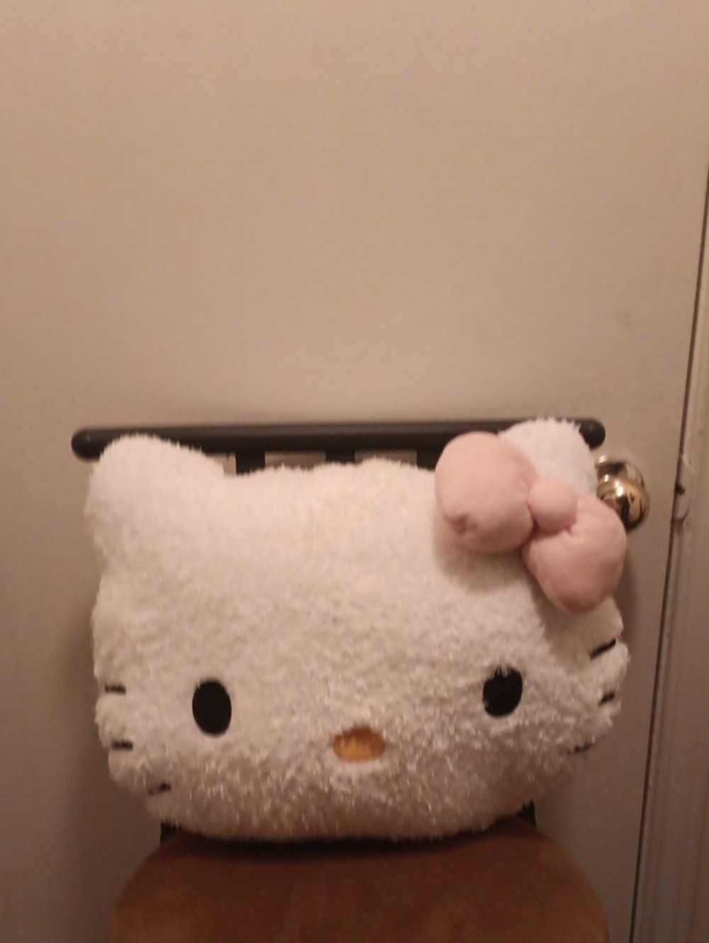 Hello Kitty White Plush Face Pillow with Pale Pink Bow